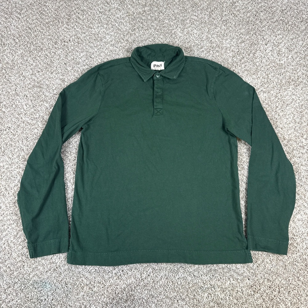 Pact Polo Shirt Mens M Green Long Sleeve Organic Cotton Sustainable Preppy